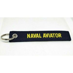 Naval Aviator Officer Embroidered Cloth Navy Blue & Yellow Cloth Key Chain